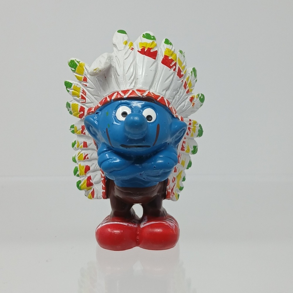 Smurfs 20144 American Indian Smurf Chief Colorful Headdress Vtg Schleich Figure